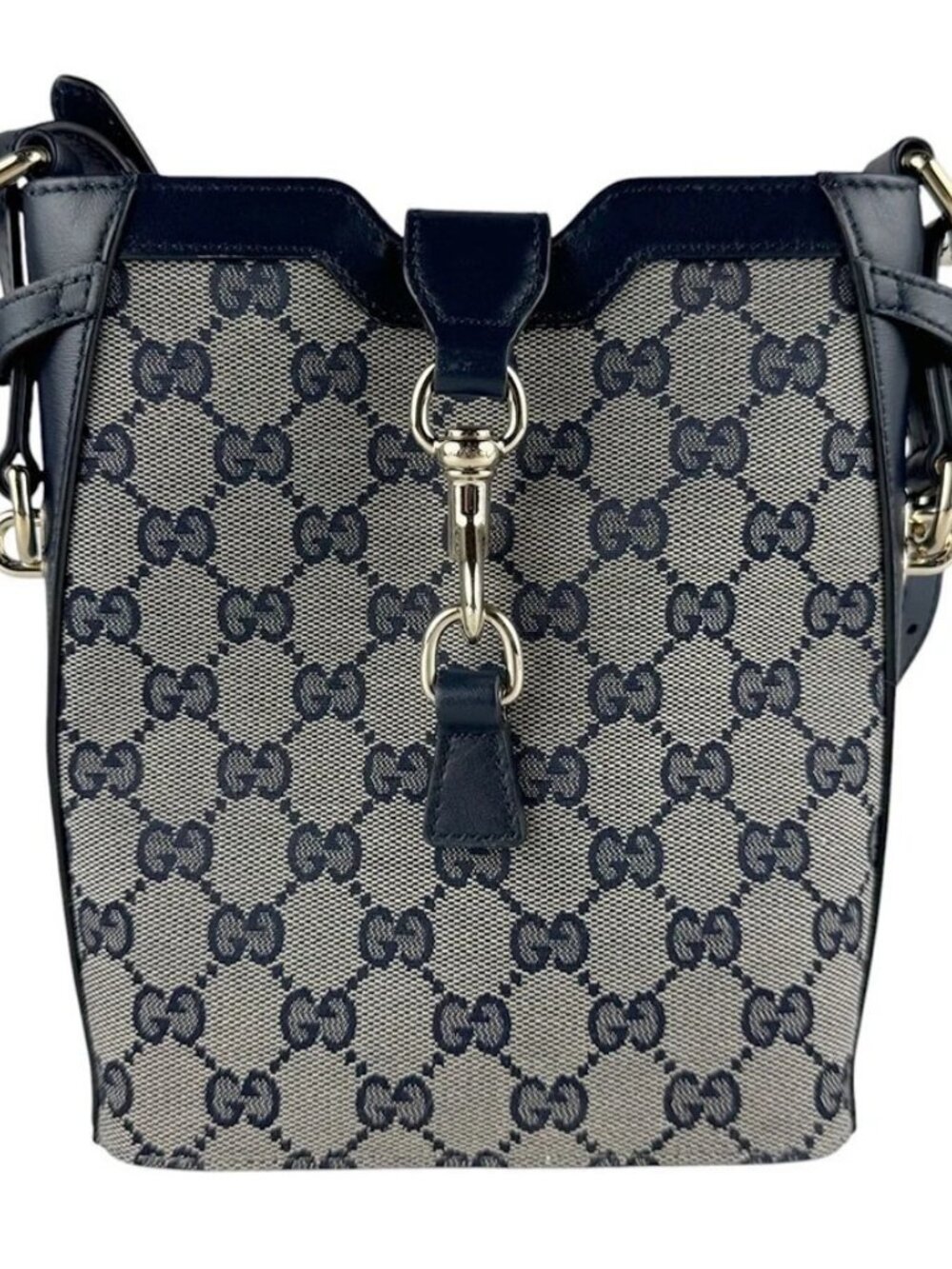 GUCCI Shoulder Bag Navy/Red GG Canvas/Leather/Goldtone